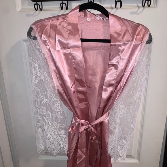 etsy Other - Pink Satin Robe with White Lace
